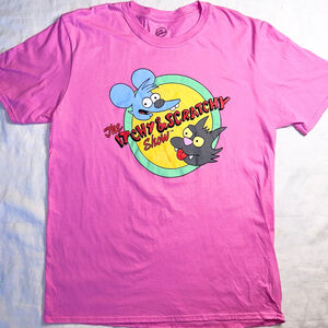 NWOT Unisex Adult The Simpsons The Itchy & Scratchy Show Logo SS Pink TShirt